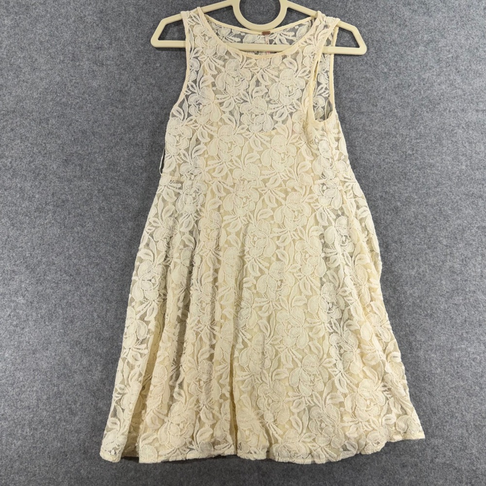 Free People Cream Floral Lace Sleeveless Mini Dress Boho A-Line XS